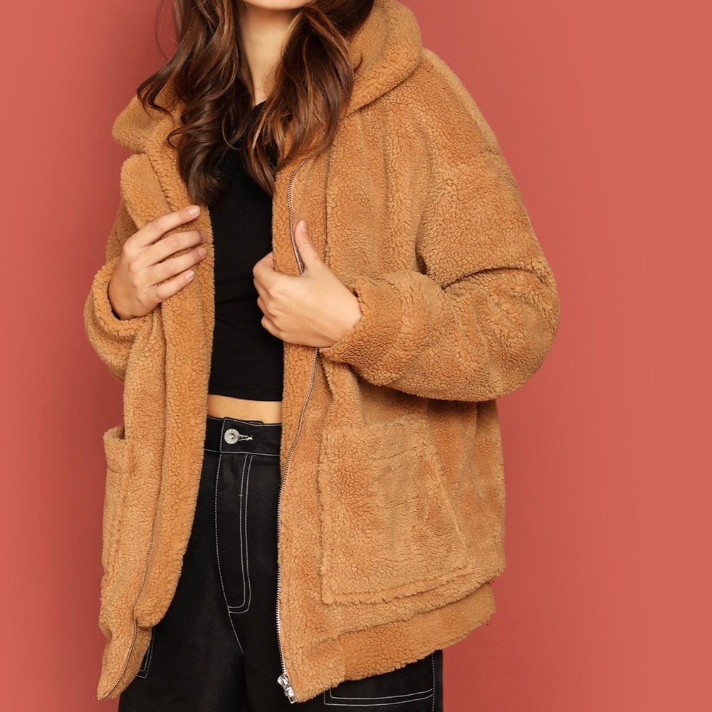 SHEIN Camel Shearling Fleece Jacket | Size Small